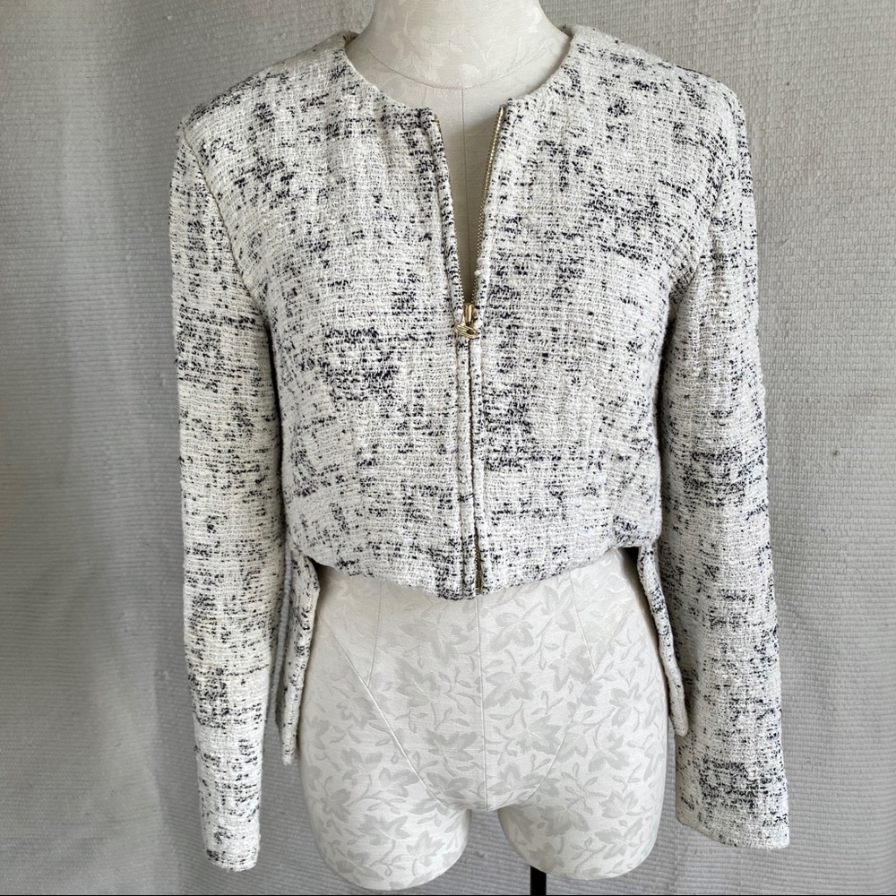 10 Crosby Derek Lam S Blazer High Low Cropped Tweed Jacket Cream Winter White - Picture 7 of 8